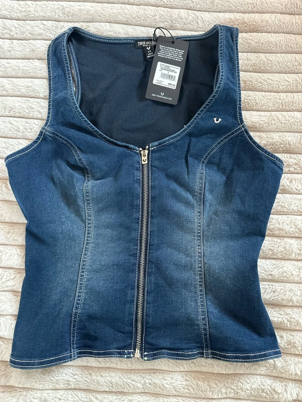 True Religion Medium Blaze Wash Denim Bustier Top - Dark Blue - Picture 1 of 3